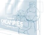  anthro belly bravo canid canine canis disney domestic_dog duo english_text eyewear fox gideon_grey glasses inside male male/male mammal mature_male moobs overweight overweight_male sex sketch text zootopia 
