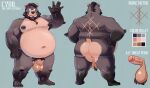  2021 absurd_res anthro balls belly butt erection flaccid genitals hi_res humanoid_genitalia humanoid_hands humanoid_penis male mammal mikrogoat model_sheet moobs nipples overweight overweight_male penis pubes simple_background solo tattoo ursid 
