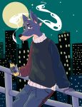 anthro black_body black_fur brown_body brown_fur canid canine canis clothing dobermann domestic_dog full_moon fur hi_res male mammal moon moth00eater night pinscher smoking soda_bottle solo sweater sweatpants topwear 