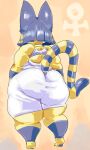  2021 animal_crossing ankha_(animal_crossing) anthro big_butt butt clothed clothing digital_media_(artwork) domestic_cat felid feline felis female hi_res huge_butt kiseff mammal nintendo overweight overweight_female rear_view solo standing thick_thighs video_games wide_hips 