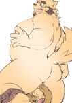 2021 anthro balls belly butt canid canine canis domestic_dog ellie_saionji eyewear genitals glasses hi_res humanoid_genitalia humanoid_hands humanoid_penis kemono male mammal moobs overweight overweight_male penis simple_background solo_focus white_background 