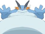 4:3 amphibian anthro belly blue_body blue_skin feral fin hi_res male morbidly_obese morbidly_obese_feral morbidly_obese_male nintendo obese obese_feral obese_male overweight overweight_feral overweight_male pok&eacute;mon pok&eacute;mon_(species) simple_background solo swampert video_games weight_gain white_belly white_body white_skin zephy_03 