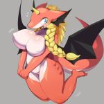  1:1 anthro big_breasts blush breasts dragon female hair hi_res horn nude open_mouth ravinosuke1 solo wings 