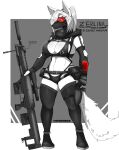  6ironknight9 absurd_res anthro belt big_breasts black_latex breasts canid canine clothing eyewear female fox fur gloves goggles gun hair handwear hi_res hoodie mammal mask military pistol_holster radar ranged_weapon rifle rubber rubber_clothing silencer simple_background sniper_rifle solo thick_thighs topwear weapon white_body white_fur white_hair zerlina 