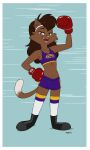  3:5 absurd_res anthro border boxing_gloves clothing deborah_bispo domestic_cat felid feline felis female hair handwear hi_res mammal solo wendel_fragoso white_border 