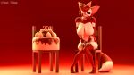 16:9 3d_(artwork) 4k 5_fingers 5_toes absurd_res big_breasts big_ears big_tail birthday breasts cake canid canine chair clothing creepy_smile dessert digital_media_(artwork) feet female fingers food fox furniture hands_on_thighs hat headgear headwear hi_res humanoid knives_(yovi) long_legs looking_at_viewer mammal mask party_hat purple_eyes red_fox sitting smile toes widescreen yovi_thing 