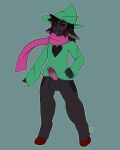  4:5 absurd_res anthro balls bovid caprine clothed clothing deltarune demon erection eyewear genitals glasses goat hat headgear headwear hi_res jintally male mammal partially_clothed penis pinup pose ralsei scarf shirt solo topwear undertale_(series) video_games 