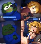  absurd_res anthro apu_apustaja aspie-chan blush bodily_fluids breasts clothing english_text female female_penetrated hair hi_res human infidelity male male/female male_penetrating male_penetrating_female mammal meme nipples not_furry_focus nude penetration pepe_the_frog superbinario text 