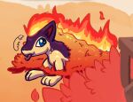  blitz_(gyro) blue_eyes burning countershading fan_character feral fire gyrotech leaf male markings mottled mottled_body nintendo paws pok&eacute;mon pok&eacute;mon_(species) purple_body quadruped quilava red_markings solo tan_body video_games 