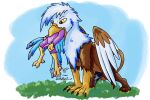  3:2 animal_genitalia anthro anthro_prey avian balls beak biped bird bird_feet blue_body bodily_fluids brown_body cum doesnotexist duo feathered_crest feathered_wings feathers feral feral_pred galliform genital_fluids genital_slit genitals green_eyes gryphon gyro_feather gyrotech head_crest hi_res knot larger_pred male male_pred male_prey mythological_avian mythology oral_vore paws peafowl penis phasianid pink_body size_difference slit spread_wings tail_feathers tail_tuft tuft vore winged_arms wings zephyrus_(phoe) 