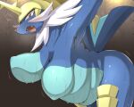  5:4 anthro anthrofied big_breasts blue_body blush bodily_fluids breasts female fur hi_res looking_at_viewer mammal nintendo nipples nude overweight overweight_female pok&eacute;mon pok&eacute;mon_(species) pok&eacute;morph ravinosuke1 samurott solo video_games wet 