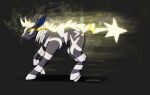  absurd_res accessory blue_eyes dreadlocks electricity equid feral grey_body hair_accessory hair_tie hi_res hooves male mammal mane nintendo pok&eacute;mon pok&eacute;mon_(species) ruzestrika scruffasus solo stripes video_games zebstrika 