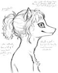 2021 ambiguous_gender anthro bust_portrait digital_drawing_(artwork) digital_media_(artwork) eldritch_horror english_text female_(lore) hair hi_res missy_(napalm_express) monochrome napalm_express ponytail portrait side_view simple_background sketch smile solo text white_background 