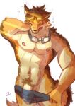  abs absurd_res anthro barrel_(live-a-hero) canid canine canis clothing eyewear flaccid genitals goggles hi_res kemono_private lifewonders live-a-hero male mammal muscular muscular_anthro muscular_arms muscular_male navel nipples pecs penis pubes solo tired undressing video_games wolf 