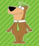  anthro big_nose black_eyes black_nose bow_tie brown_body clothing green_background hanna-barbera hat headgear headwear hi_res jellystone_(hbo_max) male mammal nikkiandwendywolfie simple_background small_tail solo standing tan_body ursid yogi_bear yogi_bear_(character) 