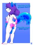  &lt;3 &lt;3_eyes absurd_res anthro balls birthmark blue_eyes blue_slime breasts butt butt_heart canid canine dialogue english_text foamytail fox fur genitals glistening glistening_nipples goo_creature hair herm hi_res intersex looking_at_viewer mammal markings nipples penis pink_body pink_fur ponytail purple_hair purple_nipples short_hair side_boob simple_background slime slime_penis solo text white_body white_fur 