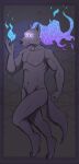  anthro black_nose canid canine canis digital_media_(artwork) fist fur glowing glowing_eyes grey_body grey_fur grey_tail hades_(thehades) hair hi_res long_hair magic_user male mammal navel nipples nude pink_nipples solo step_pose thehades wolf 