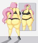  absurd_res anthro breasts butt cleavage clothed clothing equid equine female fluttershy_(mlp) friendship_is_magic hi_res lordstormcaller mammal mirror my_little_pony overweight pegasus solo wings 