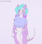  2d_animation animated anthro boob_drop bouncing_breasts breasts clothed clothing clothing_lift domestic_cat ear_piercing facial_piercing felid feline felis female frame_by_frame hair hi_res ivy_(nexcoyotlgt) lip_piercing looking_at_viewer mammal multicolored_hair nexcoyotlgt nipple_piercing nipples piercing pink_nipples shirt shirt_lift short_playtime solo tail_motion tailwag topwear underwear 
