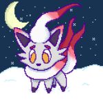  1:1 ambiguous_gender canid canine digital_media_(artwork) feral fur hi_res hisuian_zorua mammal moon moonabloom night nintendo outside pixel_(artwork) pok&eacute;mon pok&eacute;mon_(species) pokemon_legends_arceus red_body red_fur regional_form_(pok&eacute;mon) simple_background snow solo video_games white_body white_fur yellow_eyes 