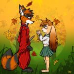  1:1 2021 anthro ara_(arzmx) artist_name autumn bad_guy_cafe blue_eyes bottomwear canid canine claws clothing colored cosplay digital_drawing_(artwork) digital_media_(artwork) dipstick_ears dipstick_tail duo female fox fur grass green_background green_bottomwear green_clothing green_eyes green_skirt grey_body grey_fur heart_necklace hybrid inner_ear_fluff inuyasha inuyasha_(inuyasha) jewelry kagome_higurashi kiro_(kiroyal) lagomorph leporid line_art male male/female mammal markings melee_weapon multicolored_ears necklace orange_background orange_body orange_fur orange_leaves plant procyonid rabbit raccoon red_clothing school_uniform shaded signature simple_background skirt striped_body striped_fur stripes sword tail_markings tree tuft uniform weapon white_body white_fur yellow_background yellow_leaves ziegelzeig 