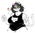  &lt;3 2021 ahoge anthro bedroom_eyes belly big_breasts black_clothing black_shirt black_topwear blush bodily_fluids breasts catti_(deltarune) chubby_anthro chubby_female claws clothed clothing curvy_figure deltarune domestic_cat ear_piercing ear_ring eyeshadow felid feline felis female front_view fur gesture grey_hair hair half-closed_eyes half-length_portrait hi_res highlights_(coloring) holding_object holding_phone huge_breasts looking_at_viewer makeup mammal mhdrawin narrowed_eyes overweight overweight_anthro overweight_female panties phone pictographics piercing pink_highlights portrait seductive shirt simple_background slightly_chubby smile solo speech_bubble sweat tank_top thick_thighs topwear undertale_(series) underwear v_sign video_games white_body white_fur wide_hips yellow_sclera 