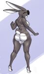  anthro big_breasts big_butt bikini breasts butt clothed clothing clothing_pull conditional_dnp disney eyes_closed eyewear female judy_hopps lagomorph leporid mammal multicolored_body rabbit rear_view simple_background skimpy solo standing sunglasses swimwear thick_thighs tiptoes two_tone_body wide_hips xopachi zootopia 
