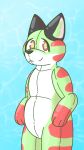  animate_inanimate anthro balloon belly canid canine canis glistening glistening_body green_body green_eyes happy inflatable living_inflatable male mammal markings pool_toy red_eyes red_markings red_paws smile solo white_markings whyv3rn303 wolf 