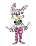  2021 anthro bottomwear cheek_tuft clothed clothing digital_drawing_(artwork) digital_media_(artwork) drumming_stick facial_tuft female fully_clothed fur half-closed_eyes head_tuft lagomorph leporid long_ears mammal narrowed_eyes percussion_mallet pink_body pink_fur rabbit riley_(scratch21) scratch21 shoobular simple_background sketch smug solo standing tan_body tan_fur tongue tongue_out topwear tuft white_background 