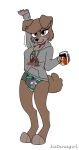 anthro black_diaper blue_eyes brown_body brown_fur canid canine canis chloe_(potato565) clothed clothing collar curled_tail diaper disney domestic_dog female fur hi_res hoodie katanagirl lady_and_the_tramp mammal mug partially_clothed pomeranian solo spitz stretching topwear 
