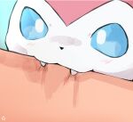  ambiguous_gender bite biting_another biting_arm blue_background blue_sclera blush duo eeveelution faceless_character fangs feral human mammal nintendo nom pink_body pok&eacute;mon pok&eacute;mon_(species) simple_background sylveon unknown_artist video_games white_body white_eyes white_face 