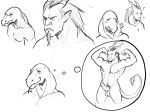  ? abs anthro balls beard biceps blush comic daydream duo erection facial_hair fangs flexing genitals glans glare hair hi_res horn horned_humanoid humanoid humanoid_genitalia humanoid_penis line_art male male/male monochrome monty_(thehades) muscular muscular_humanoid muscular_male nipples nude penis pubes python_(thehades) reptile scalie smile snake thehades 