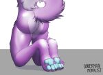  anthro bubble_butt butt digital_drawing_(artwork) digital_media_(artwork) digitigrade doberman_moralist feet fluffy fur hi_res king_hsuky kneeling male pawpads purple_body purple_fur raised_tail soft solo thick_thighs 