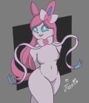  accessory anthro big_butt big_legs blue_eyes bow_tie breasts butt duo eeveelution female foxette genitals hair headband hi_res humanoid looking_at_viewer navel nintendo pink_hair pok&eacute;mon pok&eacute;mon_(species) pussy small_breasts smile sylveon video_games 