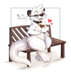  &lt;3 absurd_res anthro bench beverage breasts coffee collar container cup dialogue female hi_res holding_breast kitsuakari looking_at_viewer lutrine mammal multicolored_body mustelid nashi_(kitsuakari) nipples one_eye_closed open_mouth sitting solo straw two_tone_body whiskers wink 