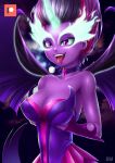  breasts choker cleavage clothed clothing equestria_girls fangs fingerless_gloves gloves hands_under_breasts handwear hasbro hi_res horn horned_humanoid humanoid jewelry magic magic_horn midnight_sparkle_(eg) my_little_pony necklace pupils purple_eyes slit_pupils tongue tongue_out uotapo winged_humanoid wings 
