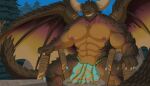  abs anthro big_muscles bottomwear capcom clothing dragon elder_dragon greeneyedwolfking grin hi_res horn loincloth male membrane_(anatomy) membranous_wings monster_hunter muscular nergigante nipples pecs scalie smile solo video_games wings 