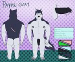  absurd_res anthro balls big_penis black_penis blind_eye butt canid canine canis circumcised circumcision_scar claws digital_media_(artwork) domestic_dog english_text erection fur genital_piercing genital_scar genitals green_eyes hair hi_res humanoid_genitalia humanoid_penis husky looking_at_viewer male mammal mature_anthro mature_male model_sheet muscular muscular_male nipples nordic_sled_dog nude penis penis_piercing piercing prince_albert_piercing scar simple_background smile solo spitz standing text tigeraf 