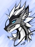  2021 3:4 blue_eyes digital_media_(artwork) dragon fur furred_dragon grey_body grey_fur hair hi_res horn myarukawolf solo white_hair 