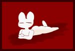  ambiguous_gender blush border butt featureless_feet featureless_hands featureless_limbs fecharis hatrian hatrian_(character) humanoid looking_at_viewer lying on_front raised_leg red_border simple_background solo white_body 