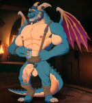  2019 activision anthro armpit_hair ball_tuft balls biceps body_hair claws dragon facial_hair facial_piercing gavin_(spyro) genitals greeneyedwolfking hi_res male membrane_(anatomy) membranous_wings mug muscular muscular_male mustache nipples nose_piercing nose_ring pecs penis piercing pubes scalie smile solo spyro_reignited_trilogy spyro_the_dragon tuft video_games western_dragon wings 