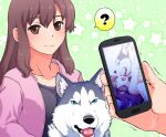  2021 ? bestiality blue_eyes brown_eyes brown_hair canid canine canis cellphone clothing domestic_dog female female_on_feral feral group hair holding_cellphone holding_object holding_phone holding_smartphone human human_on_feral interspecies male male/female mammal phone pink_clothing pink_topwear ruined_reputation sex smartphone soukosouji tongue tongue_out topwear 