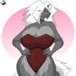  1:1 absurd_res anthro breasts cjshadorunner cleavage clothed clothing female hi_res kelsey_sienna mammal mephitid one-piece_swimsuit skunk smile solo swimwear 