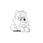  1:1 accessory anthro black_and_white bluey_(series) canid canine canis chow_chow domestic_dog female headband hi_res inklingbear_(artist) judo_(bluey) mammal monochrome phone shadow signature sitting solo spitz stare tuft 