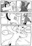  2021 anthro anthro_on_anthro anthro_penetrated anthro_penetrating anthro_penetrating_anthro anus balls bed bodily_fluids butt comic cougar cum cum_from_ass cum_in_ass cum_inside dialogue duo english_text felid feline furniture genital_fluids genitals hajime_tanaka_(odd_taxi) hi_res humanoid_genitalia humanoid_penis kemono male male/male male_penetrated male_penetrating male_penetrating_male mammal mephitid milkytiger1145 monochrome odd_taxi on_bed penetration penis shun_imai_(odd_taxi) skunk text whiskers 