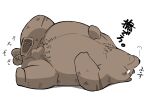  2021 anthro balls belly brown_body brown_fur fur gayousi7 genitals hi_res japanese_text kemono lying male mammal overweight overweight_male penis scar simple_background solo tail_motion tailwag text ursid white_background 