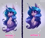  absurd_res blue_hair celes-969 equid equine female gradient_hair hair hasbro hi_res horn izzy_moonbow_(mlp) long_hair mammal mlp_g5 my_little_pony purple_eyes solo sparkles style_change tongue tongue_out unicorn 