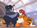  anthro big_butt butt clothing commoddity duo felid female hair hi_res huge_butt mammal obese overweight pantherine tiger 