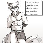  1:1 abs anthro bracelet bulge canid canine canis clothed clothing egyptian english_text fur jewelry leather male mammal midnight_blue muscular muscular_anthro muscular_male partially_clothed sketch slave solo text underwear underwear_down wolf 