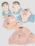 anthro brown_hair captainjusticevirtsuoso chubby_cheeks clothed clothing dewlap_(anatomy) domestic_pig double_chin hair hi_res human human_to_anthro justicecaptainv kailer male mammal mid_transformation moobs obese obese_anthro obese_male open_mouth overweight overweight_anthro overweight_male sequence simple_background solo species_transformation suid suina sus_(pig) teeth transformation transformation_sequence weight_gain worried 